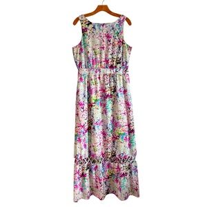 Gianni Bini Maxi Watercolor Print Latticework Back and Hem Sz 10 Abstract